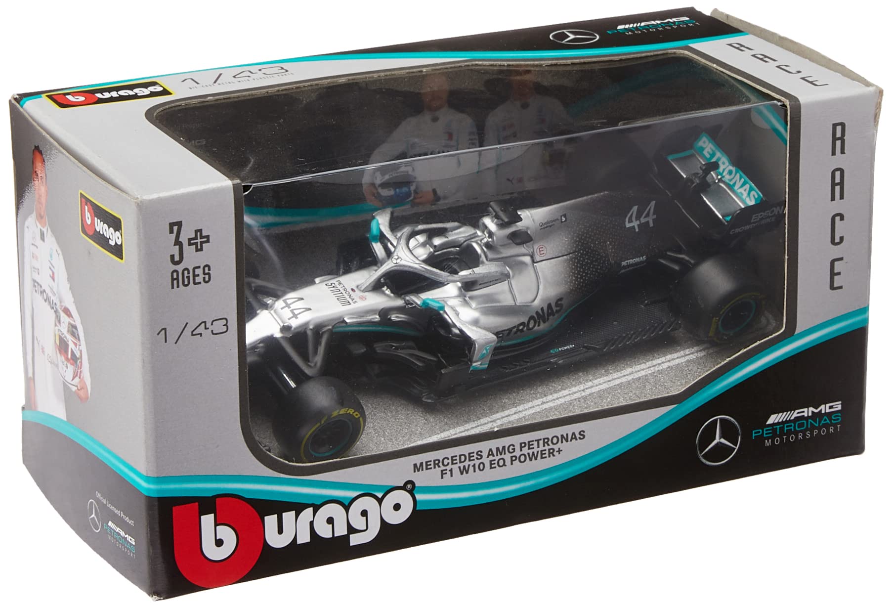 Miniatura F1 MERCEDES AMG PETRONAS 2019 1/43 Burago, Prata